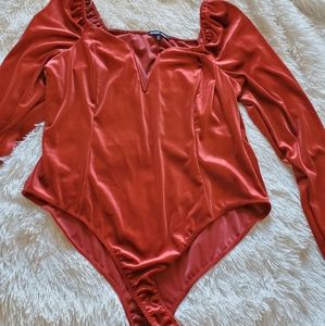 Red crushed velvet body suit